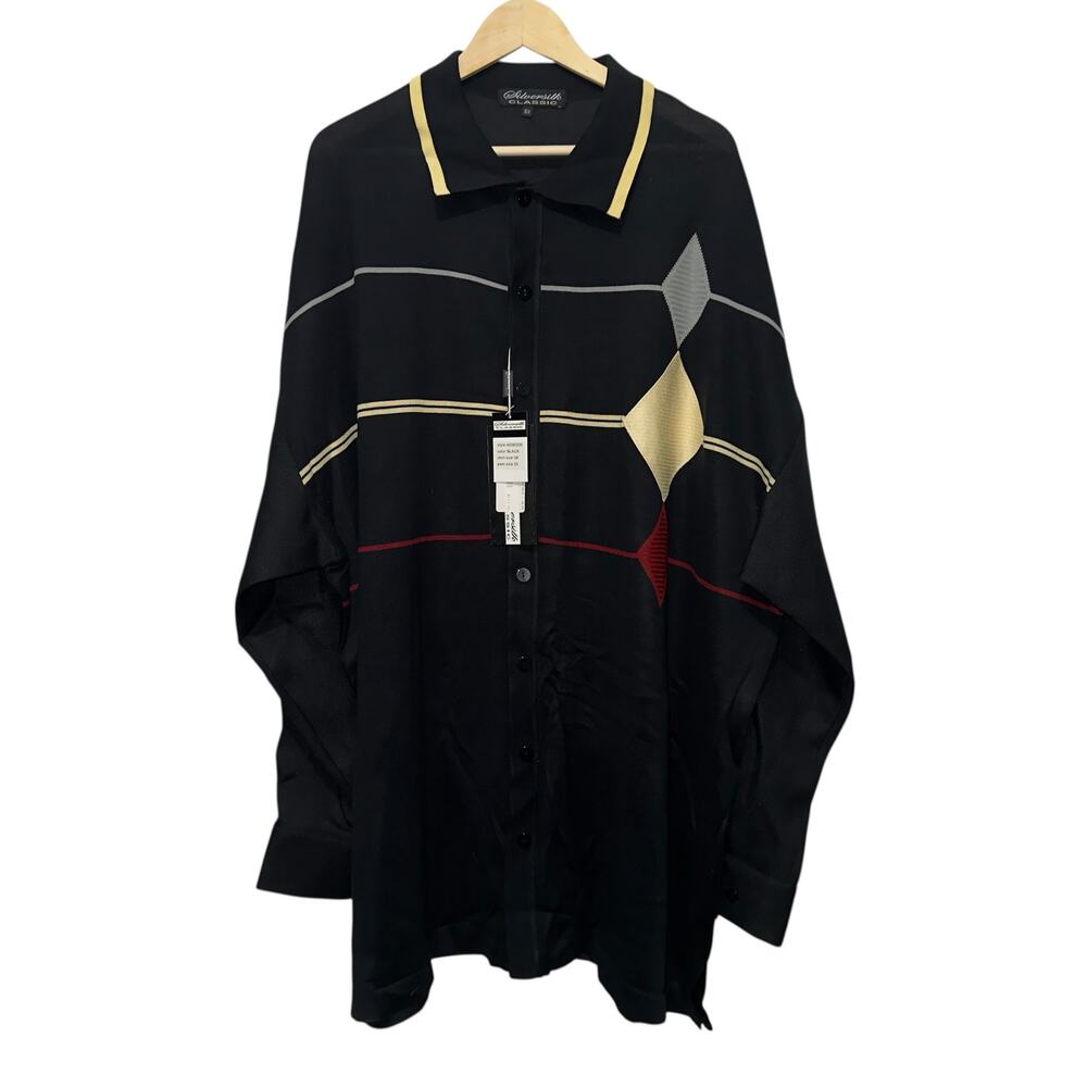 Silversilk Classic Men’s Long Sleeve Button Front Knit Shirt Black 5X NWT